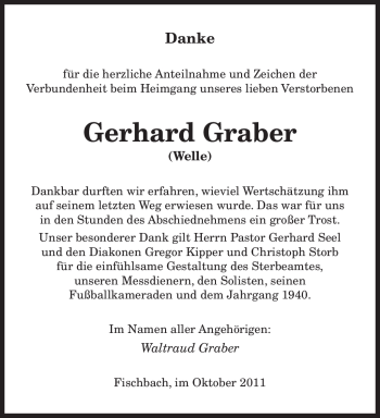Todesanzeige von Gerhard Graber von SAARBRÜCKER ZEITUNG