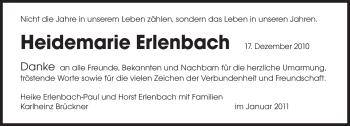 Todesanzeige von Heidemarie Erlenbach von SAARBRÜCKER ZEITUNG