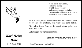 Todesanzeige von Karl Heinz Böse von SAARBRÜCKER ZEITUNG