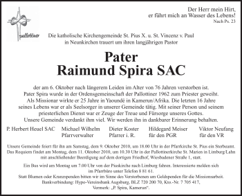 Todesanzeige von Raimund Spira von SAARBRÜCKER ZEITUNG