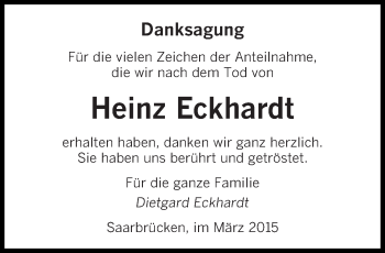 Todesanzeige von Heinz Eckhardt von saarbruecker_zeitung