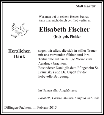 Todesanzeige von Elisabeth Fischer von saarbruecker_zeitung