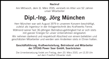 Todesanzeige von Jörg München von saarbruecker_zeitung