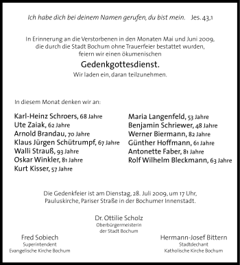 Todesanzeige von Maria Langenfeld 