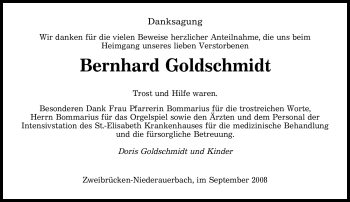 Todesanzeige von Bernhard Goldschmidt von SAARBRÜCKER ZEITUNG