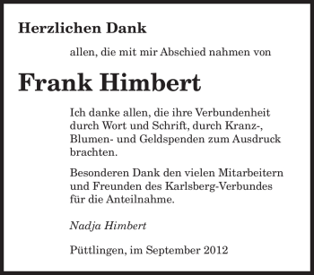 Todesanzeige von Frank Himbert von saarbruecker_zeitung