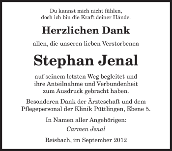 Todesanzeige von Stephan Jenal von saarbruecker_zeitung