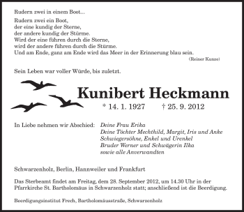 Todesanzeige von Kunibert Heckmann von saarbruecker_zeitung