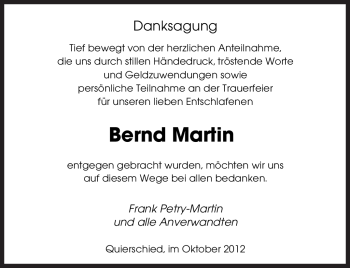 Todesanzeige von Bernd Martin von saarbruecker_zeitung