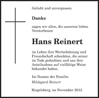 Todesanzeige von Hans Reinert von saarbruecker_zeitung