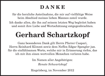 Todesanzeige von Gerhard Schartrzkopf von saarbruecker_zeitung