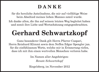 Todesanzeige von Gerhard Schartrzkopf von saarbruecker_zeitung