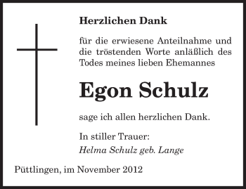 Todesanzeige von Egon Schulz von saarbruecker_zeitung