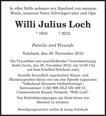 Todesanzeige von Willi Julius Loch von saarbruecker_zeitung