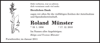 Todesanzeige von Roland Münster von SAARBRÜCKER ZEITUNG