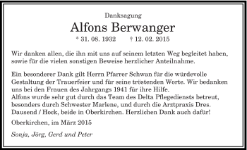 Todesanzeige von Alfons Berwanger von saarbruecker_zeitung