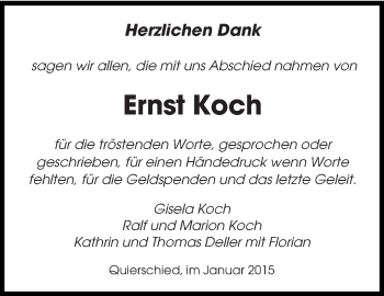 Todesanzeige von Ernst Koch von saarbruecker_zeitung