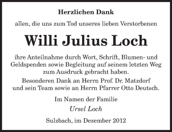 Todesanzeige von Willi Julius Loch von saarbruecker_zeitung