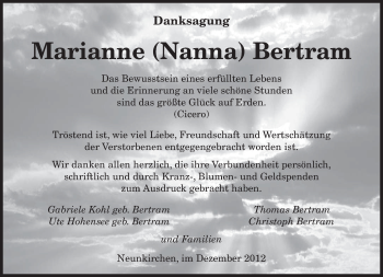 Todesanzeige von Marianne Bertram von saarbruecker_zeitung