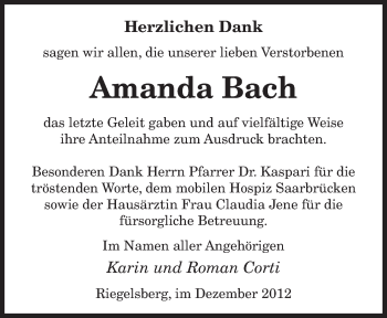 Todesanzeige von Amanda Busch von saarbruecker_zeitung