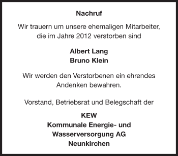 Todesanzeige von Kommunale Energie- und Wasserversorgung AG gedenken von saarbruecker_zeitung