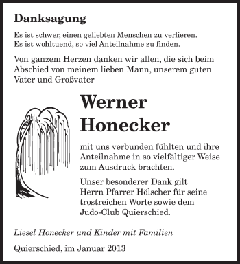 Todesanzeige von Werner Honecker von saarbruecker_zeitung