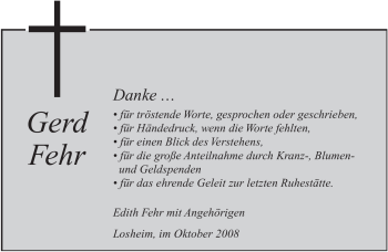 Todesanzeige von Gerd Fehr von SAARBRÜCKER ZEITUNG