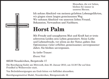 Todesanzeige von Horst Palm von saarbruecker_zeitung