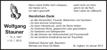 Todesanzeige von Wolfgang Stauner von saarbruecker_zeitung