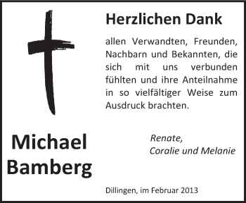 Todesanzeige von Michael Bamberg von saarbruecker_zeitung