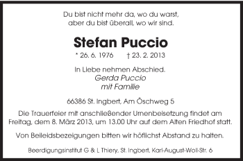 Todesanzeige von Stefan Puccio von saarbruecker_zeitung
