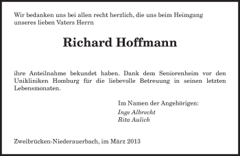 Todesanzeige von Richard Hoffmann von saarbruecker_zeitung