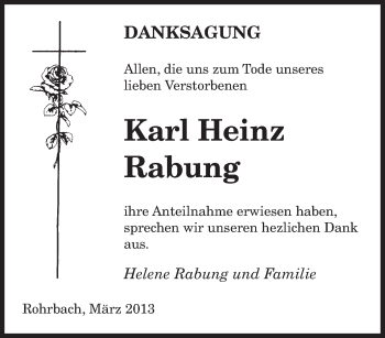 Todesanzeige von Karl Heinz Rabung von saarbruecker_zeitung