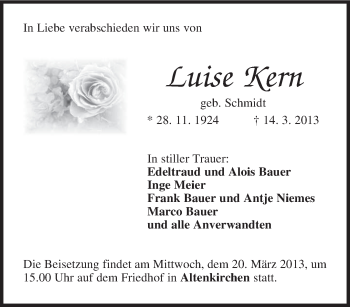 Todesanzeige von Luise Kern von saarbruecker_zeitung
