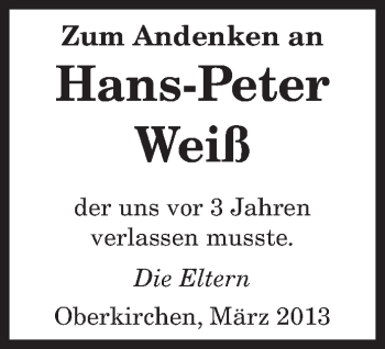 Todesanzeige von Hans-Peter Weiß von saarbruecker_zeitung