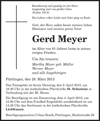 Todesanzeige von Gerd Meyer von saarbruecker_zeitung