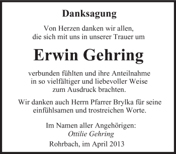 Todesanzeige von Erwin Gehring von saarbruecker_zeitung