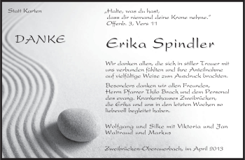 Todesanzeige von Erika Spindler von saarbruecker_zeitung