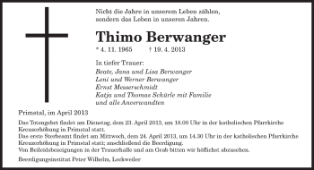 Todesanzeige von Thimo Berwanger von saarbruecker_zeitung