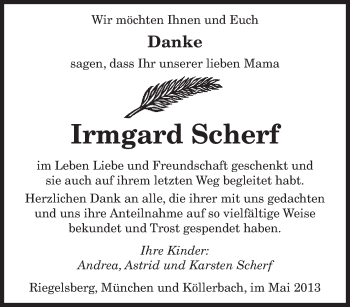 Todesanzeige von Irmgard Scherf von saarbruecker_zeitung