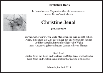 Todesanzeige von Christine Jenal von saarbruecker_zeitung