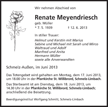 Todesanzeige von Renate Meyendriesch von saarbruecker_zeitung
