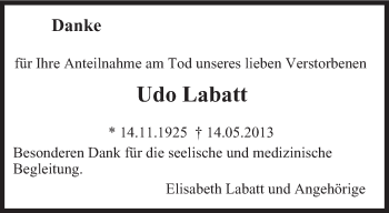 Todesanzeige von Udo Labatt von saarbruecker_zeitung