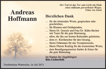 Todesanzeige von Andreas Hoffmann von saarbruecker_zeitung