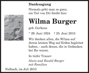 Todesanzeige von Wilma Burger von saarbruecker_zeitung