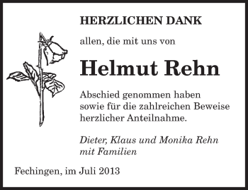 Todesanzeige von Helmut Rehn von saarbruecker_zeitung