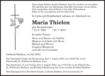 Todesanzeige von Maria Thielen von saarbruecker_zeitung