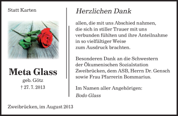 Todesanzeige von Meta Glass von saarbruecker_zeitung