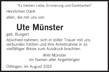 Todesanzeige von Ute Münster von saarbruecker_zeitung