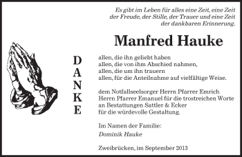 Todesanzeige von Manfred Hauke von saarbruecker_zeitung